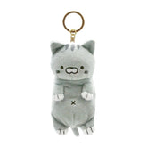 Neko Cat Zippered Pouch Plush Keychain, Grey Stripe