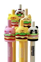 These amazingly cute Animal Burger Kawaii Fine Tip Gel Pens use a thick, opaque gel-based ink, combining the permanence of oil-based ballpoint ink with the smooth glide of water-based ink. A gel pen is the best solution when writing or illustrating on dark or slick surfaces, and having an ultra friendly lil burger buddy to keep you company while you work is always a great idea