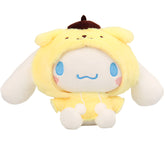 Celebrate the adorable friendship between two of Sanrio's beloved puppy pals with our Cinnamoroll Loves Pompompurin Friend Yellow Hoodie Plushie! This sweet plush features Cinnamoroll dressed in a cozy yellow hoodie inspired by his friend Pompompurin, creating the perfect blend of both characters' charm. Crafted from premium soft materials, this heartwarming plushie captures the special bond between these kawaii canine friends. Whether you're a dedicated collector or simply love these adorable Sanrio pups.