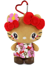 Meet your new stylish BFF! This Japanese street manba gal pink hibiscus Hello Kitty zip plush keychain features a heart-shaped carabiner and even a back zipper pocket, perfect for storing small items. Not to mention shes wearing colored contact lenses and false eyelashes, and doing a Hello Kitty-themed Manba gal makeup look with lots of sparkly hearts. Shes so stylish!
