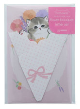 Celebrate cuteness with the Mofusand Pink Flower Bouquet Letter Set, featuring the beloved fluffy cats created by illustrator Juno (Junko Noji).