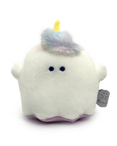 Soft and fluffy, little ghost plush, this spooky Obakane Funky Unicorn Ghost Plushie friend puts a fantastical twist on a favorite classic. Fuzzy rainbow hair, unicorn horn, extreme cute. Nice for the desk or shelf of any fans of cutie pie enchanted worlds.