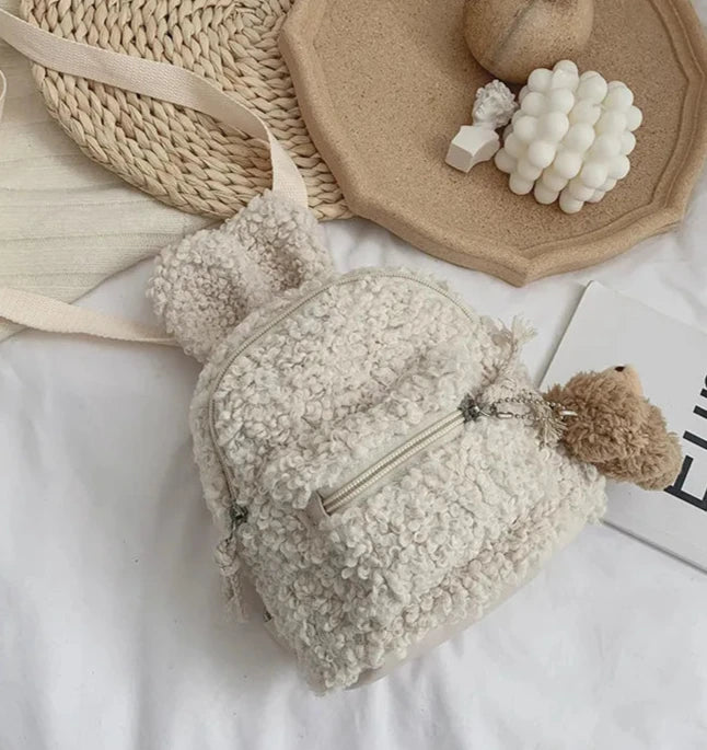 cream mini backpack Cream Mini Bunny Backpack in Classic Teddy Plush