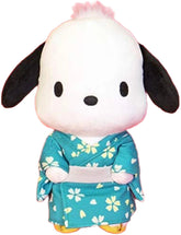 This is a very hard to find, limited edition plushie featuring Pochacco in an amazing traditional blue patterned kimono! We cannot guarantee that we will get any more in stock. 
Sweet and peppy Pochacco, charming generations of admirers for decades, appears as a high quality plush in traditional Japanese kimono! A lovely blue-green teal color brings a sophisticated but playful energt. Sanrio collectors, grab this limited edition Pochacco Kimono Plushie while the opportunity exists!