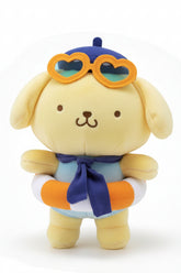 Make a splash with the Sanrio Summer Poolside Fun Pompompurin Plushie! This adorable limited edition plush features Pompompurin ready for the cutest pool day ever, complete with heart-shaped sunglasses, a sporty little cap, and an orange-and-white pool float around his waist.