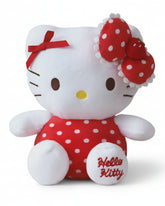 Our Strawberry Red Polka Dots Hello Kitty Plushie adds a sweet splash of strawberry charm to your Sanrio collection! This adorable plush features Hello Kitty in a delightful red polka dot design, perfectly complemented by her special red bow with white polka dots and a charming strawberry accent in the center. "Hello Kitty" is embroidered on the foot, adding a classy personalized touch.