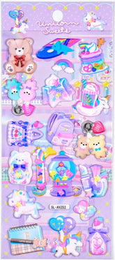 Turn anything into a pastel kawaii dream with this adorable Unicorn Sweets Kawaii Puffy Sticker Sheet!! Filled with sweet treats, cute characters, drinks, and a colorful galaxy kitchen-inspired design. These stickers are perfect for adding a little extra sugar and sparkle to your everyday things!