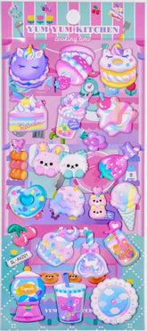 Turn anything into a pastel kawaii dream with this adorable Yum Yum Kitchen Kawaii Puffy Sticker Sheet!! Filled with sweet treats, cute characters, fruits, drinks, and colorful kitchen-inspired designs, these stickers are perfect for adding a little extra sugar and sparkle to your everyday things!