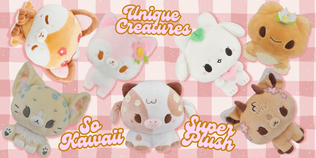 This gang of plushies feature unique animals from the woodland or African desert, and even a mystical creature, the Inusagi Bear-Bunny!  High quality, and packed with so much super plush Kawaii cuteness, they are a nice variety of sizes and shapes!