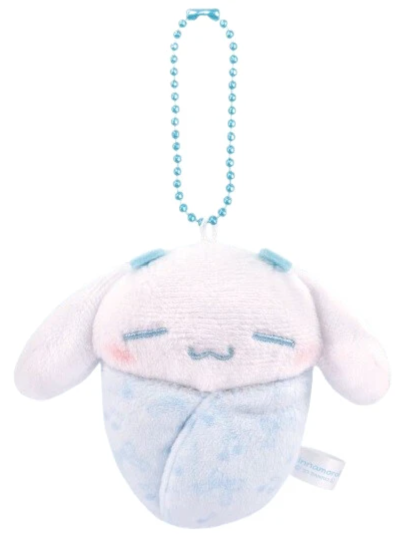 Snuggle Baby Cinnamoroll Sleeping in Swaddle Blanket Plush Keychain