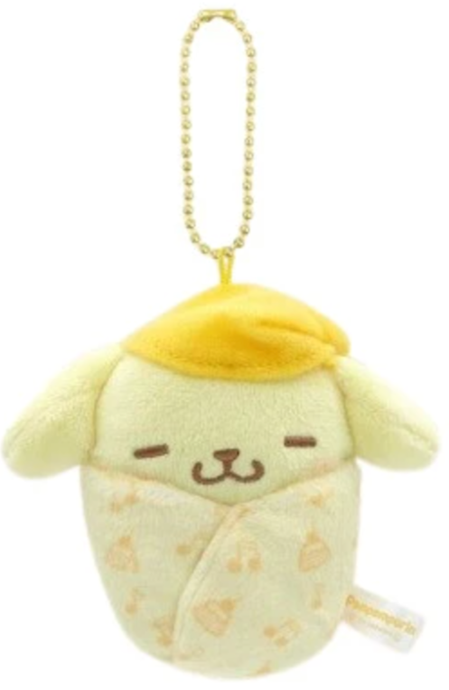 Snuggle Baby Pompompurin Sleeping in Swaddle Blanket Plush Keychain