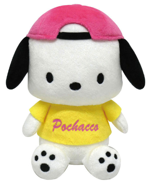 Step back in time with our RARE 90s Style Throwback Retro Pochacco Plushie! This exclusive vintage-inspired version of Sanrio's sporty pup captures the iconic aesthetic of 90s kawaii culture. Featuring Pochacco in his classic sporty style with retro style backwards pink cap and yellow t-shirt with his name embroidered across it, this rare collector's piece brings back all the nostalgic feels while maintaining his playful charm. Each detail has been carefully crafted to honor the golden age of Sanrio.