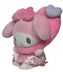 This adorable All Love My Melody Colorful Hearts Pink Plushie features a baby-like cuteness design that is simply irresistible. Its delightful appearance is sure to bring a smile to your face.

The wreathed heart around My Melody's head makes his smile even sweeter and snugglier. This charming detail adds an extra touch of warmth and love to the Sanrio plushie. You'll love cuddling up with this soft and huggable friend.