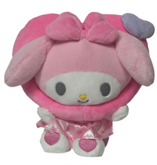 This adorable All Love My Melody Colorful Hearts Pink Plushie features a baby-like cuteness design that is simply irresistible. Its delightful appearance is sure to bring a smile to your face.

The wreathed heart around My Melody's head makes his smile even sweeter and snugglier. This charming detail adds an extra touch of warmth and love to the Sanrio plushie. You'll love cuddling up with this soft and huggable friend.