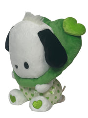 This adorable All Love Pochacco Colorful Hearts Green Plushie features a baby-like cuteness design that is simply irresistible. Its delightful appearance is sure to bring a smile to your face.

The wreathed heart around Pochacco's head makes his smile even sweeter and snugglier. This charming detail adds an extra touch of warmth and love to the Sanrio doggie. You'll love cuddling up with this soft and huggable friend.