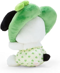 This adorable All Love Pochacco Colorful Hearts Green Plushie features a baby-like cuteness design that is simply irresistible. Its delightful appearance is sure to bring a smile to your face.

The wreathed heart around Pochacco's head makes his smile even sweeter and snugglier. This charming detail adds an extra touch of warmth and love to the Sanrio doggie. You'll love cuddling up with this soft and huggable friend.