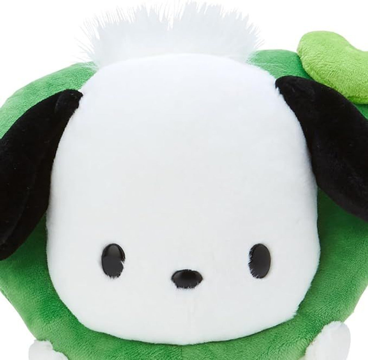 This adorable All Love Pochacco Colorful Hearts Green Plushie features a baby-like cuteness design that is simply irresistible. Its delightful appearance is sure to bring a smile to your face.

The wreathed heart around Pochacco's head makes his smile even sweeter and snugglier. This charming detail adds an extra touch of warmth and love to the Sanrio doggie. You'll love cuddling up with this soft and huggable friend.