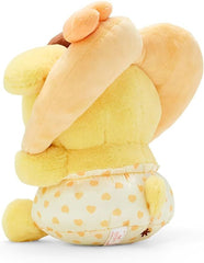 This adorable All Love Pompompurin Colorful Hearts Yellow Plushie features a baby-like cuteness design that is simply irresistible. Its delightful appearance is sure to bring a smile to your face.

The wreathed heart around Pompompurin's head makes his smile even sweeter and snugglier. This charming detail adds an extra touch of warmth and love to the Sanrio doggie. You'll love cuddling up with this soft and huggable friend.