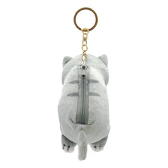 Neko Cat Zippered Pouch Plush Keychain, Grey Stripe