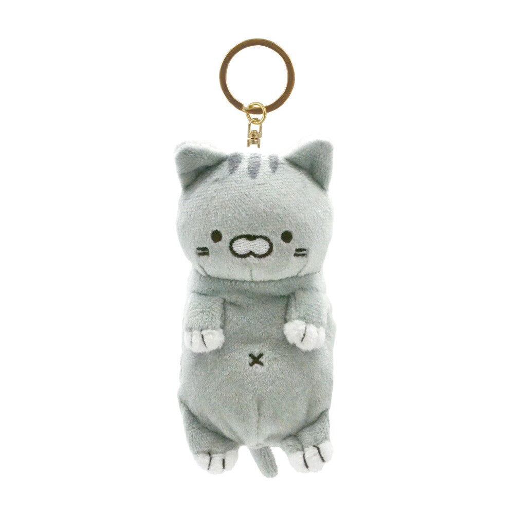 Neko Cat Zippered Pouch Plush Keychain, Grey Stripe
