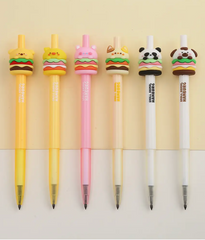 These amazingly cute Animal Burger Kawaii Fine Tip Gel Pens use a thick, opaque gel-based ink, combining the permanence of oil-based ballpoint ink with the smooth glide of water-based ink. A gel pen is the best solution when writing or illustrating on dark or slick surfaces, and having an ultra friendly lil burger buddy to keep you company while you work is always a great idea