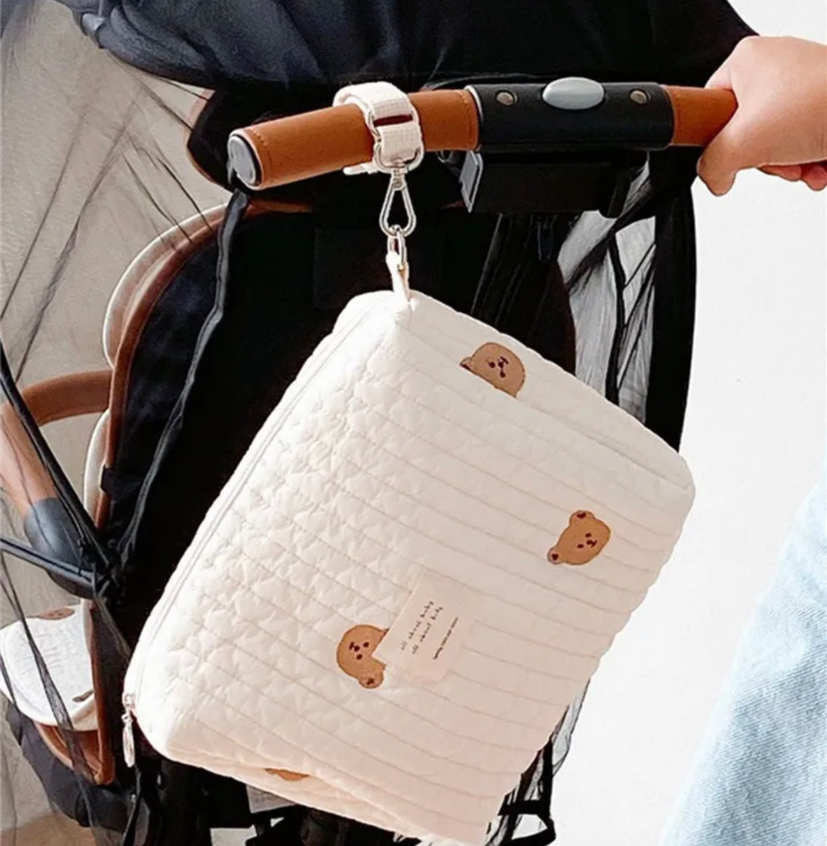 Kawaii and Perfect for organizing cosmetics, quilted, toiletries, or travel essentials, it offers ample space and a secure zipper closure to keep your items neatly stored and accessible. The baby carriage attachment adds an extra layer of convenience, allowing you to attach it to strollers or carry it comfortably by hand.