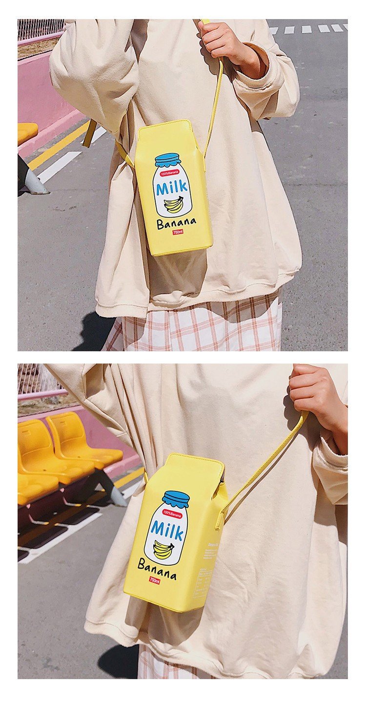 Sweeten your style with the Banana Milk Carton Kawaii Street Style Shoulder Bag playful and trendy accessory inspired by kawaii streetwear culture. Its unique milk carton shape and charming design make it the perfect statement piece for everyday wear or special outings.
