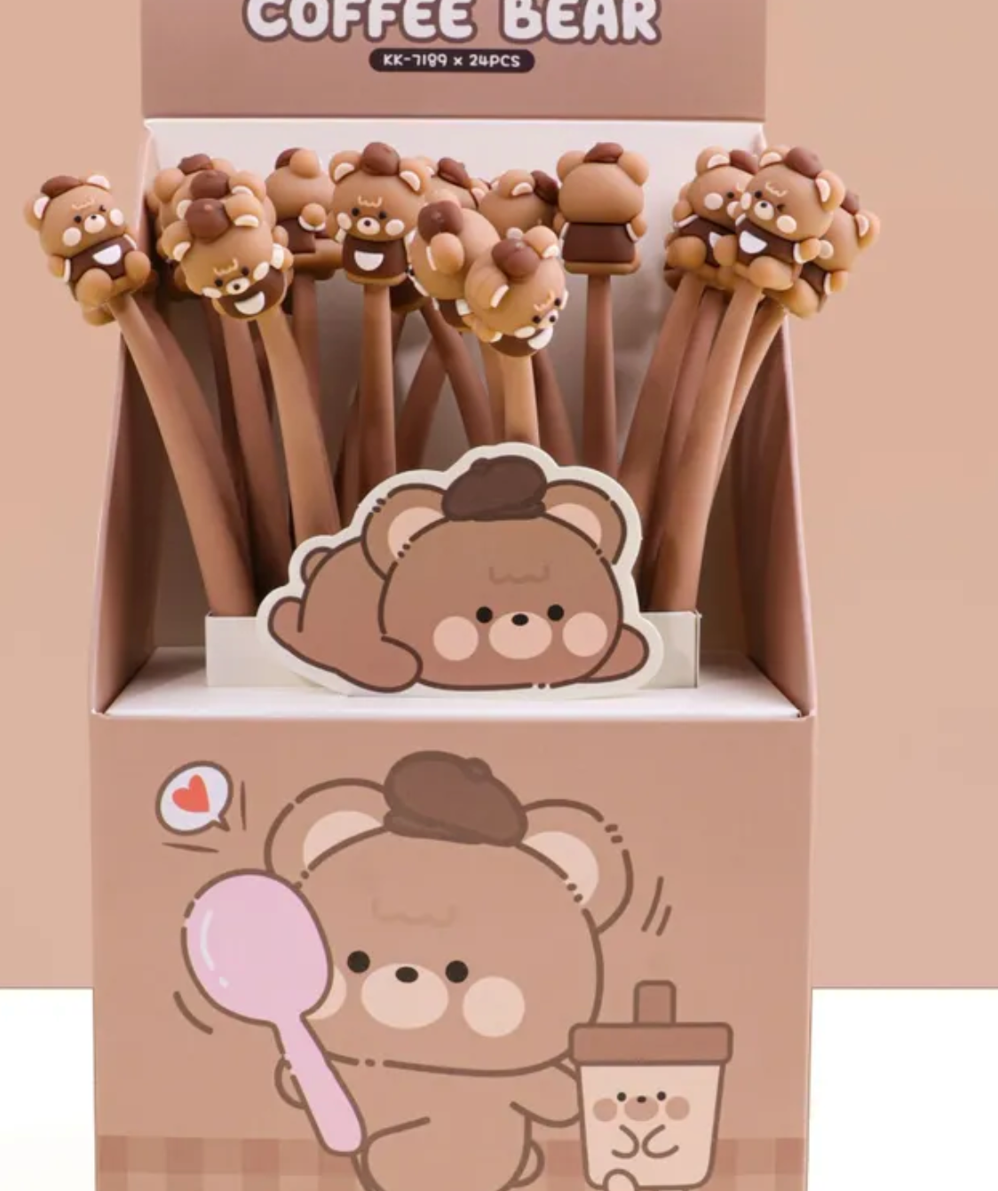 Barista Wiggle Gel Pen. Designed to look like a tiny barista, this gel pen adds a fun, whimsical touch to your writing routine. Barista Bear Wiggle pen Coffee Kawaii