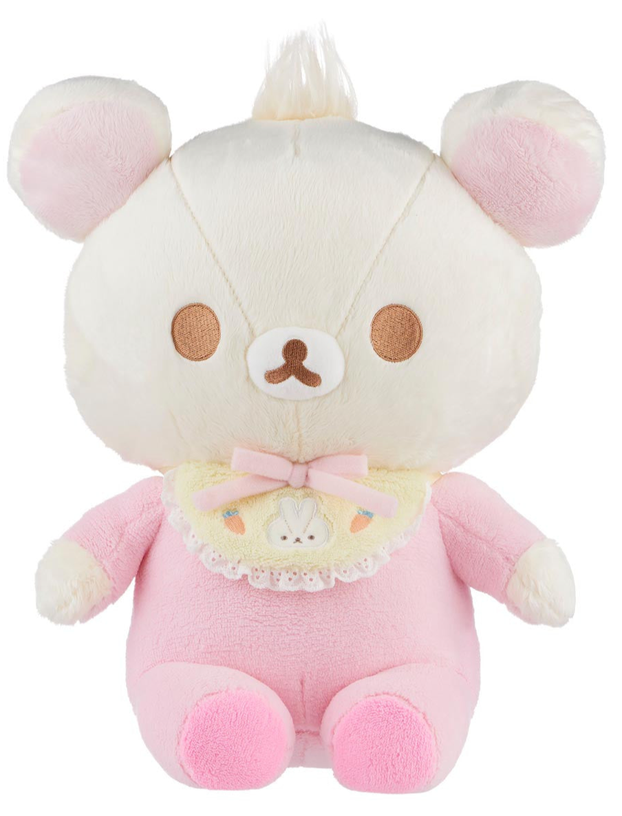 As if Rilakkuma didn't already capture all of our hearts, we now get to cuddle up with his best pal, Korilakkuma, in an ultra-soft and adorable Big Baby Korilakkuma Pajama Onesie Plushie! This plush toy features Korilakkuma dressed in a cozy, pastel pink pajama onesie, complete with a cute yellow bib with an embroidered bunny on it, perfect for nap time and hugs.&nbsp;