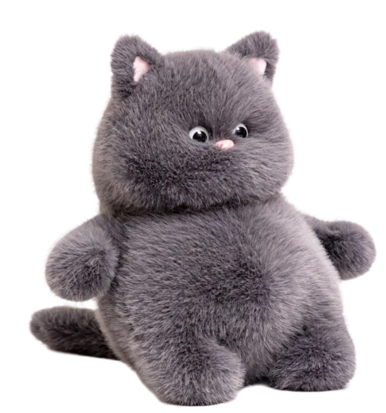  Let the biggie plushy chubby bubby kitty catness flow hard. Enjoy the pink ears and nose, jutting belly and round eyes on this quality Big Chubb Grey Cat Plushie Stuffed Animal