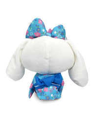 Presenting the beloved Cinnamoroll in high quality plush form, decked in traditional Japanese blue cherry blossom kimono and matching sakura bow.  Sanrio collectors, grab this special Cherry Blossom Kimono Cinnamoroll Plushie