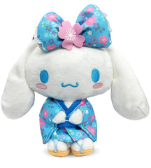 Presenting the beloved Cinnamoroll in high quality plush form, decked in traditional Japanese blue cherry blossom kimono and matching sakura bow.  Sanrio collectors, grab this special Cherry Blossom Kimono Cinnamoroll Plushie