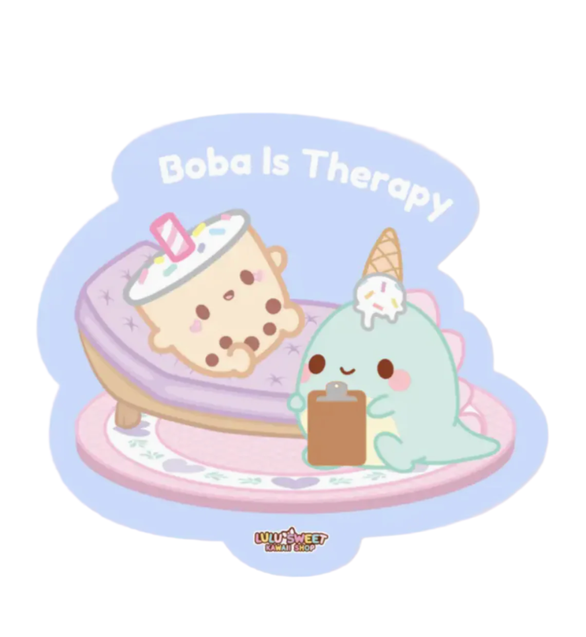 Boba Is Therapy Waterproof Vinyl Sticker! This high-quality sticker is made from durable, waterproof vinyl, making it perfect for decorating your laptop, water bottle, or phone case kawaii