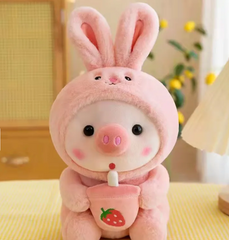 As if chubby pigs with round black eyes and flushing cheeks weren’t enough to make you squeal, these cuties are also in disguise and drinking boba!  With high quality touches, like embroidered boba cups, nothing was held back on these Boba Pigs Plushies in Disguise Kawaii stuffed animals
