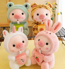 As if chubby pigs with round black eyes and flushing cheeks weren’t enough to make you squeal, these cuties are also in disguise and drinking boba!  With high quality touches, like embroidered boba cups, nothing was held back on these Boba Pigs Plushies in Disguise Kawaii stuffed animals