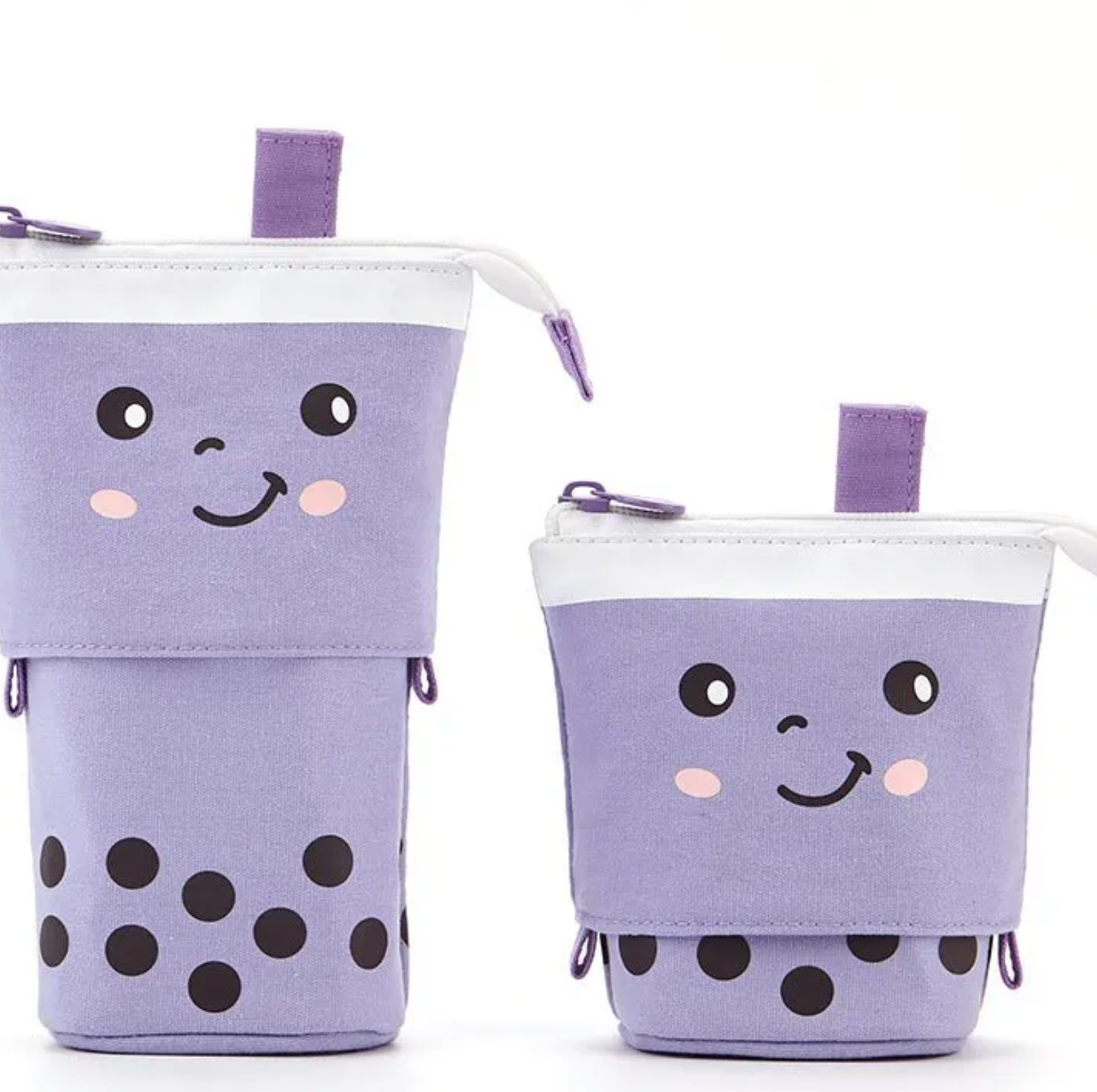 The Boba Tea Kawaii Style Pencil Cases also demonstrate a unique feature, where the top part of the "cup" pulls down to display more of the items inside. An attached loop and zip closure make it portable as ever. Use it for other items, too, like glasses and make-up- korean style, kawaii