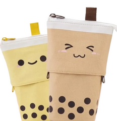 The Boba Tea Kawaii Style Pencil Cases also demonstrate a unique feature, where the top part of the "cup" pulls down to display more of the items inside. An attached loop and zip closure make it portable as ever. Use it for other items, too, like glasses and make-up- korean style, kawaii