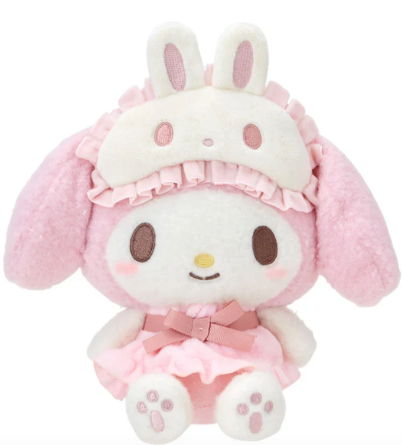 Sanrio's sweetheart favorite, My Melody, is stylishly ready for bed! The Bow Pajamas + Bunny Sleep Mask My Melody Plushie features a pink center bow, ruffled nightie, and an attached bunny-shaped sleep mask. Soft fabrics make this huggable plush perfect for nighttime snuggles.


A comforting friend perfect for winding down. A nice pairing if you're assembling a spa-day gift basket. A solid addition to any plushie or My Melody collection. Relax with the calming colors, friendly, embroidered face and just gen