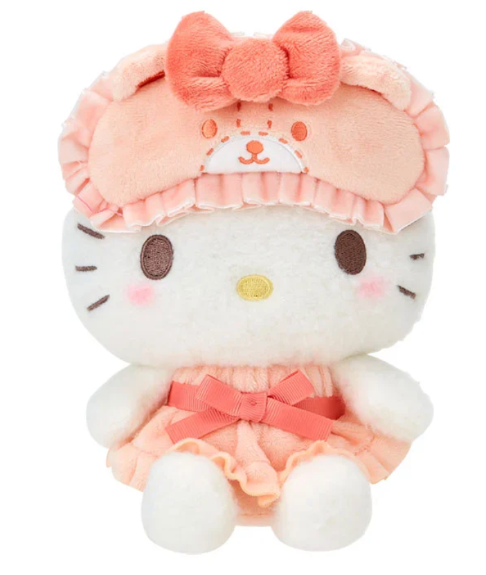 Sanrio's classic favorite, Hello Kitty, is stylishly ready for bed! The Bow Pajamas + Mascot Sleep Mask Hello Kitty Plushie features a center bow on both top and bottom, ruffled nightie, and an attached bear-shaped sleep mask. Soft fabrics make this huggable plush perfect for nighttime snuggles.



A comforting friend perfect for winding down. A nice pairing if you're assembling a spa-day gift basket. A solid addition to any plushie or Hello Kitty collection. Relax with the calming colors, friendly, embroid