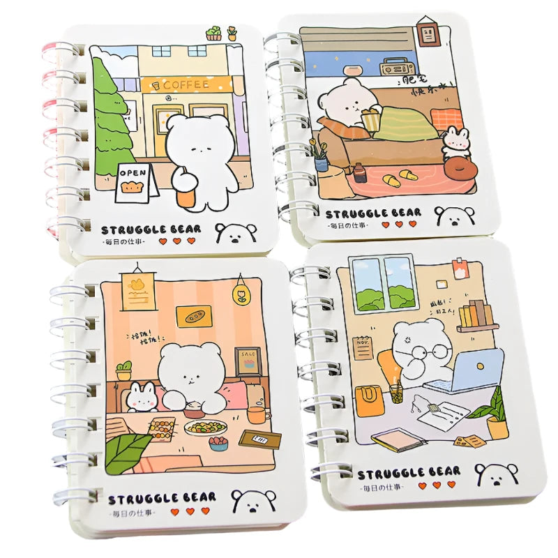 This Busy Struggle Bear Mini Spiral Notepad Set is a delightful companion for jotting down recipes, notes, or doodles on the go. Its sweet designs feature adorably busy bears going about their day with the relatable title "Struggle Bear" on the notebook cover, beary cute!