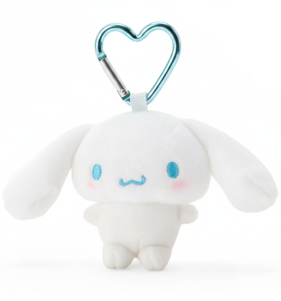 Bring a splash of cuteness to your day with the Cinnamoroll Mini Mascot Heart Clasp Plush Keychain! Featuring Sanrio's very own Cinnamoroll in a mini plush form, this keychain is both adorable and practical. With his cute smile and cheerful demeanor, Cinnamoroll is sure to brighten up your keys, bag, or backpack.