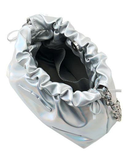 Class and shine meets everyday style with our Cinnamoroll Silver Metallic Ribbon Shoulder Bag! This limited edition bag features a stunning silver metallic finish adorned with elegant ribbon details and adorable Cinnamoroll charm. The practical drawstring cinch closure keeps your belongings secure while maintaining easy access. Perfectly sized for daily essentials and featuring a comfortable shoulder strap, this bag combines functionality with kawaii flair. 