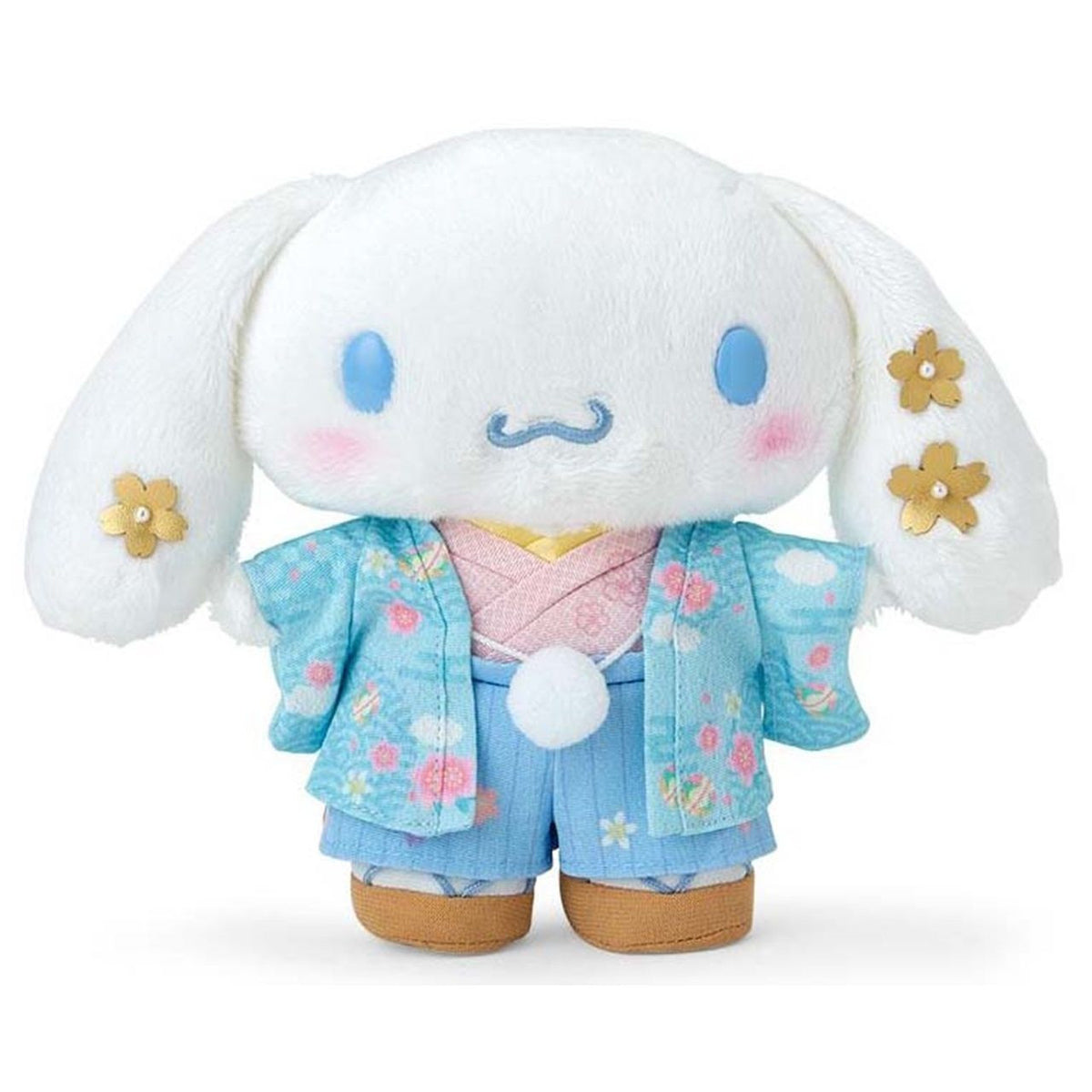 plushie! Dressed in a beautifully detailed blue man's style kimono, Cinnamoroll embodies sophistication with his antique-style, golden flowers, and intricate floral patterns. Highlighting traditional Japanese aesthetics, his outfit is complete with a matching obi sash.

This absolutely gorgeous and unique plushie is the perfect addition to any Sanrio collection and a delightful way to bring a piece of Japanese culture into your home.