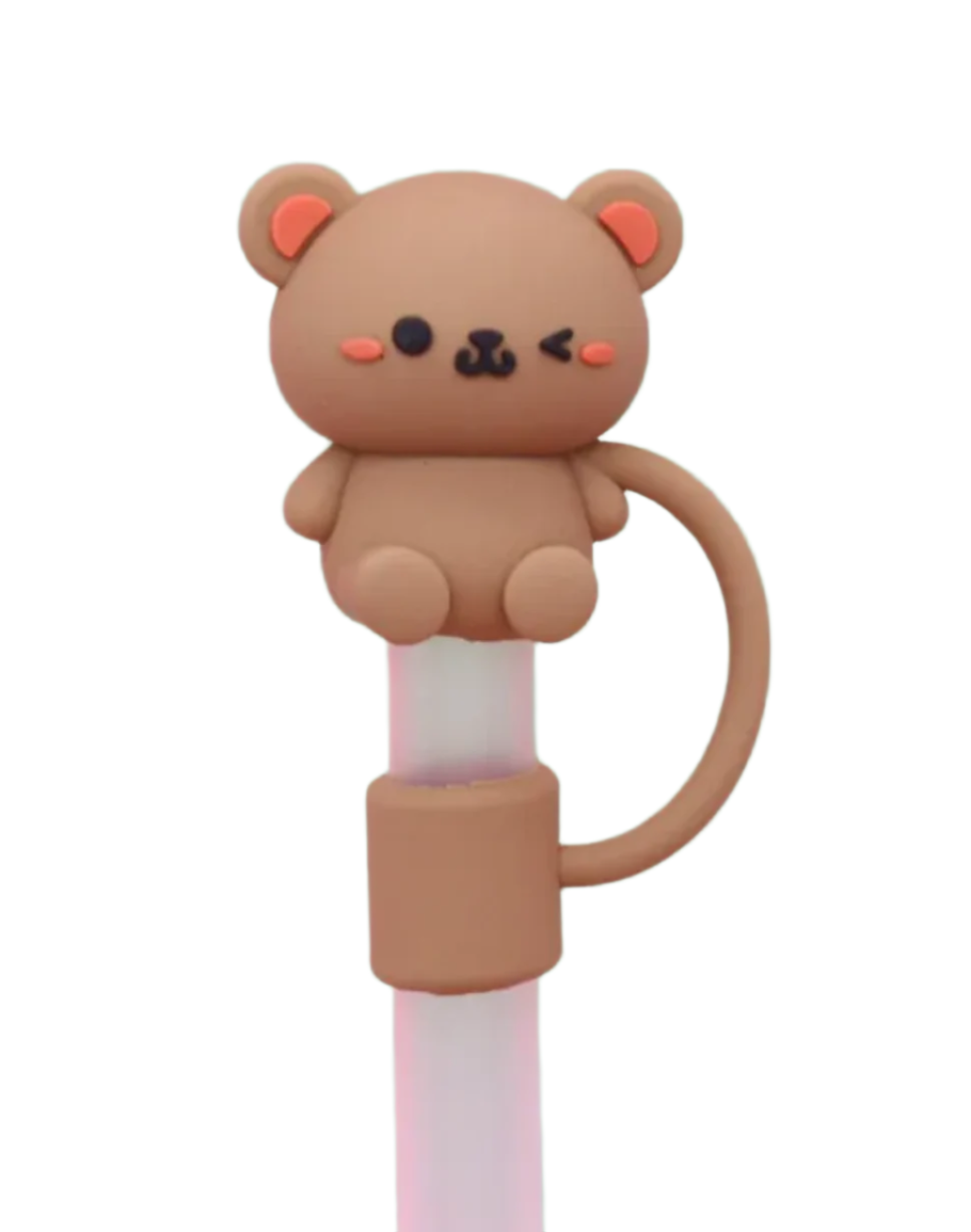 Sip with style and protect your drinks with Classic Brown Teddy Bear Silicone Straw Toppers. Fitting your standard style straws, especially the reusable types, these toppers will plug your straws and keep the elements out. 