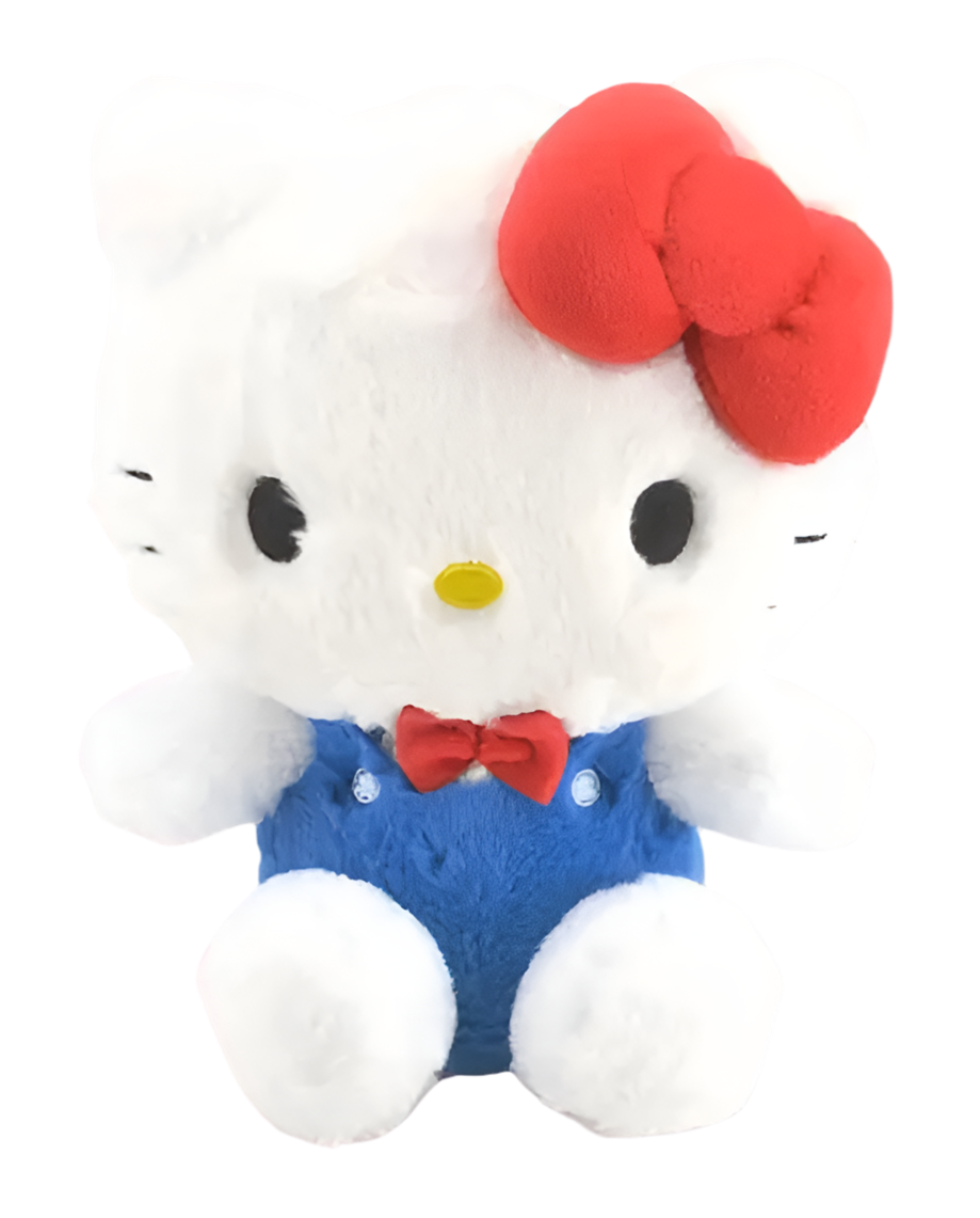 Celebrate 50 years of Sanrio princess with this adorable, classic Hello Kitty plushie. Here she is dressed in her iconic blue overalls and signature red bow. Hello Kitty's sweet face and timeless design make her a cherished collectible for fans of all ages.&nbsp;

Standing at just the right size for hugs and carrying around, she brings a sense of nostalgia and charm to any space. A must-have addition to any Hello Kitty or Sanrio collection!