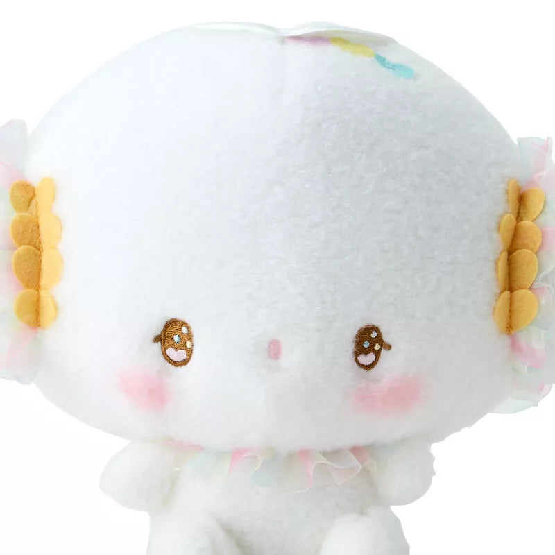 Part of the lovely Angel Dance Party line, this rare Cogimyun Angel Dance Party Plushie is a true treat! It features the rarely seen Sanrio character, Cogimyun, in lovable pastel cuffles at her ears and collar. Rosy pink cheeks, and a sweet expression complete with glistening heart eyes add an extra touch of femininity and sweetness!&nbsp;