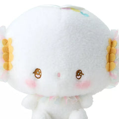 Part of the lovely Angel Dance Party line, this rare Cogimyun Angel Dance Party Plushie is a true treat! It features the rarely seen Sanrio character, Cogimyun, in lovable pastel cuffles at her ears and collar. Rosy pink cheeks, and a sweet expression complete with glistening heart eyes add an extra touch of femininity and sweetness!&nbsp;