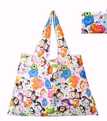 This spacious Disney Tsum Tsum Reusable Shopping Bag bag features an adorable design that Disney fans will love. When not in use, it conveniently folds down into its attached compartment, ensuring compact storage and easy portability.