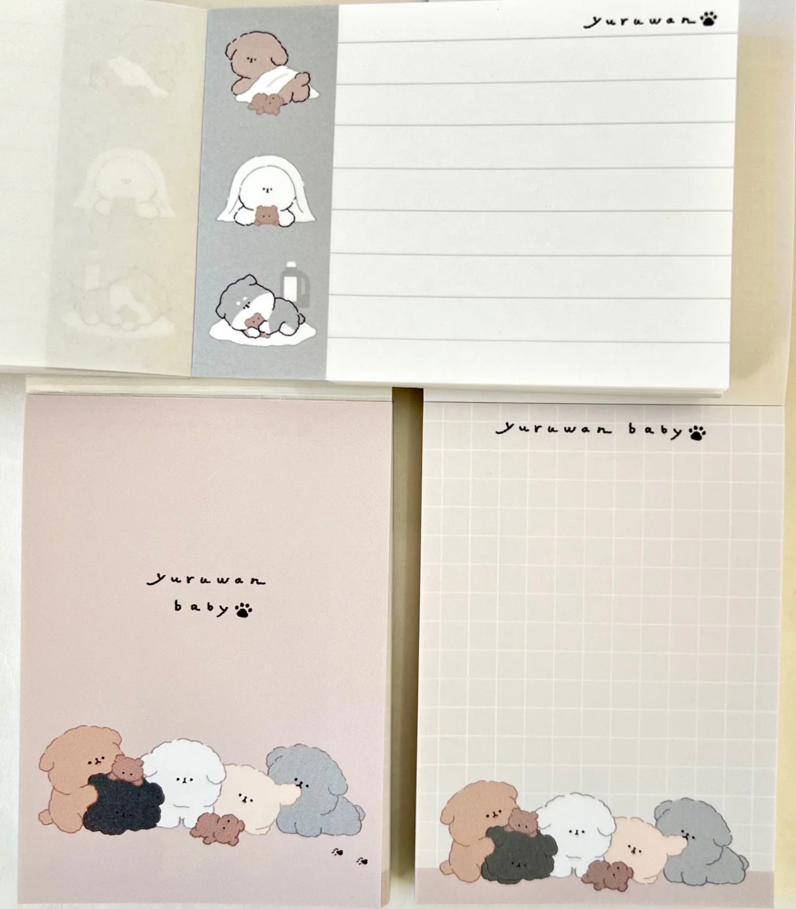 ‘Yuruwan’ is a gang of laid-back dogs, now in a lovable pile on these handy notepads.  These Dog Pile Kawaii Mini Notepads feature two different designs, printed in full color. Quality binding, yet easy tear-out sheets.