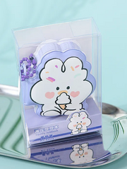 Bounce into this Doodle Bunny Mini Puffy Notebook—it's so cute and puffy! Its exterior features adorable illustrations of doodled bunnies with sweet rosy heart-shaped cheeks. They are available in four colors: pink, green, blue, and purple, and can be purchased in a full set of four!